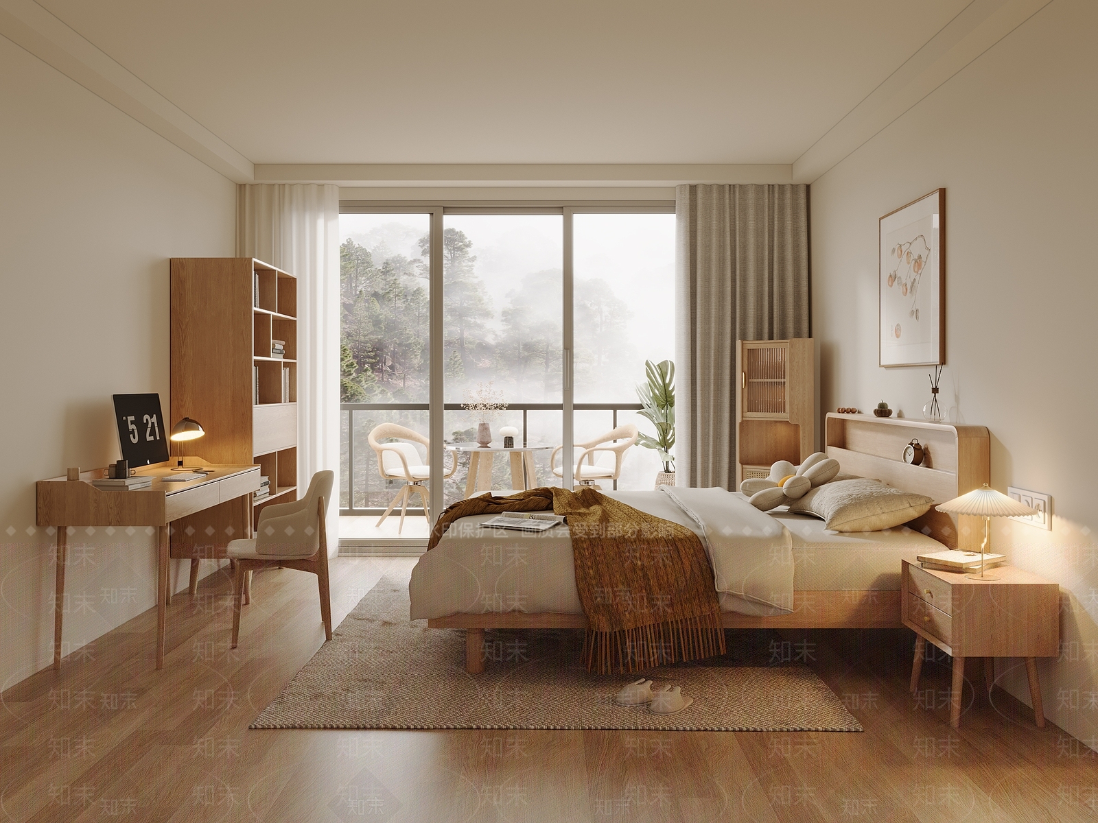 原木北欧家居卧室3D模型下载【ID:1192096168】