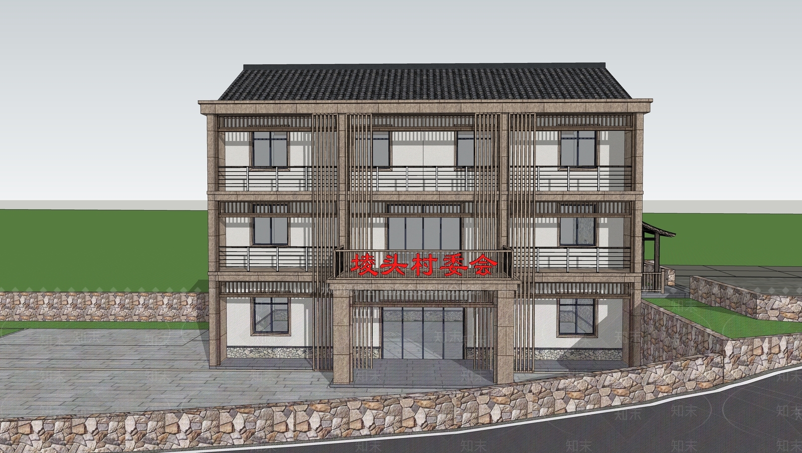 新中式原木小公建SU模型下载【ID:1192096417】