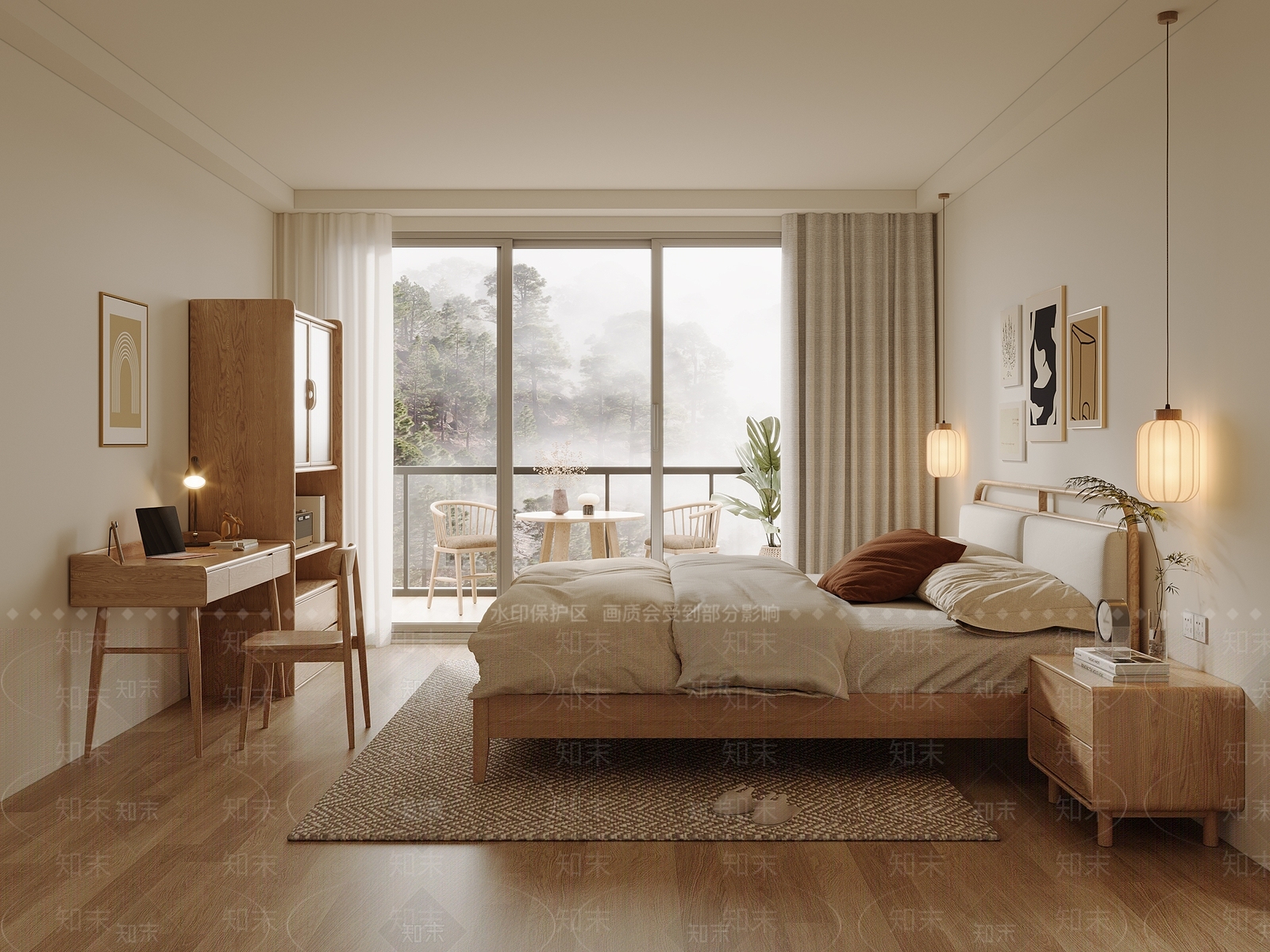 原木北欧家居卧室3D模型下载【ID:1192096822】