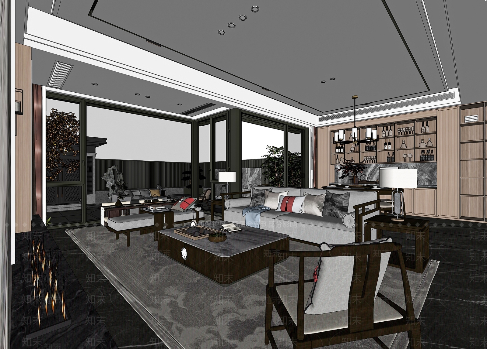 新中式客餐厅SU模型下载【ID:1192098055】