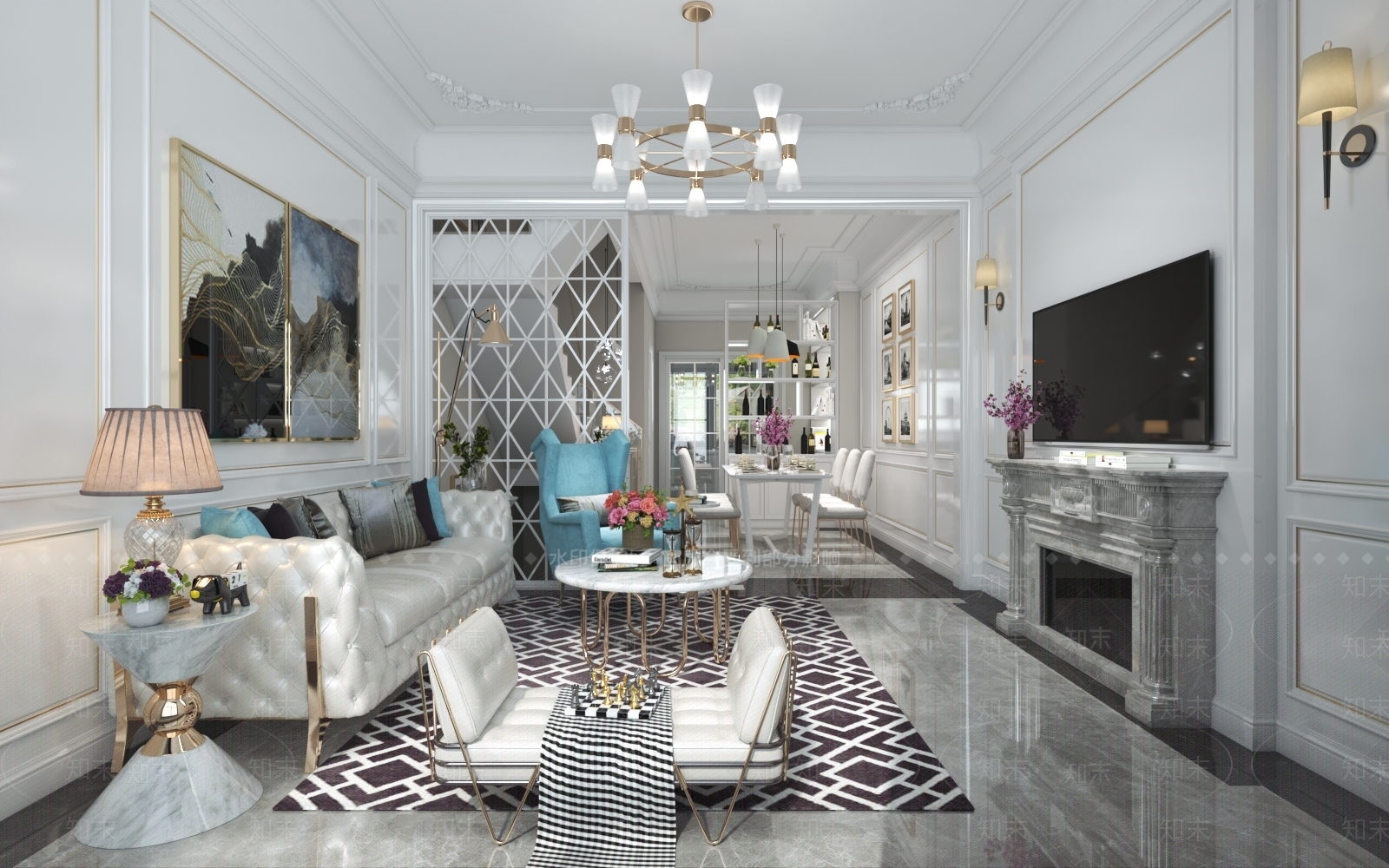 欧式简欧客餐厅3D模型下载【ID:1192100636】