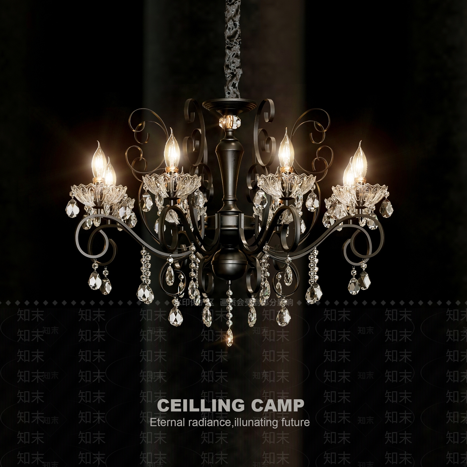美式复古水晶吊灯3D模型下载【ID:1192101978】