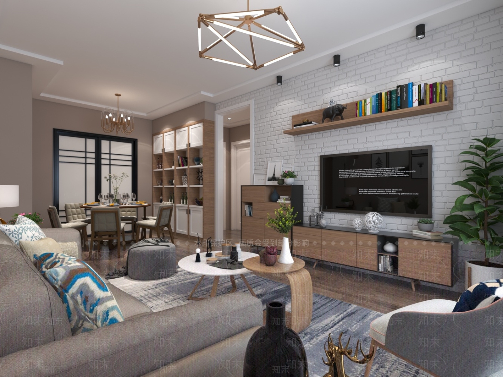 现代北欧客餐厅3D模型下载【ID:1192102420】