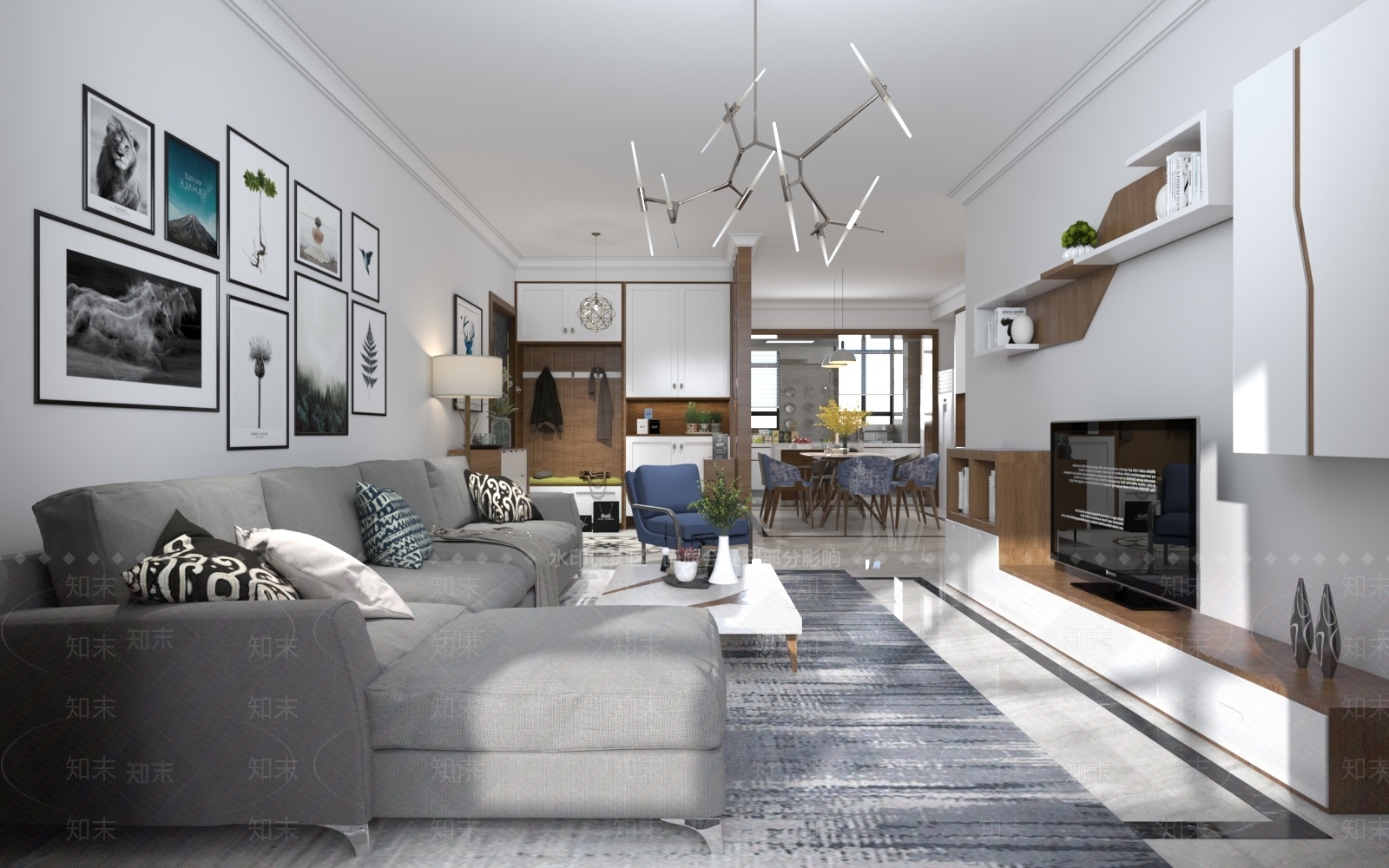 现代北欧客餐厅3D模型下载【ID:1192102678】