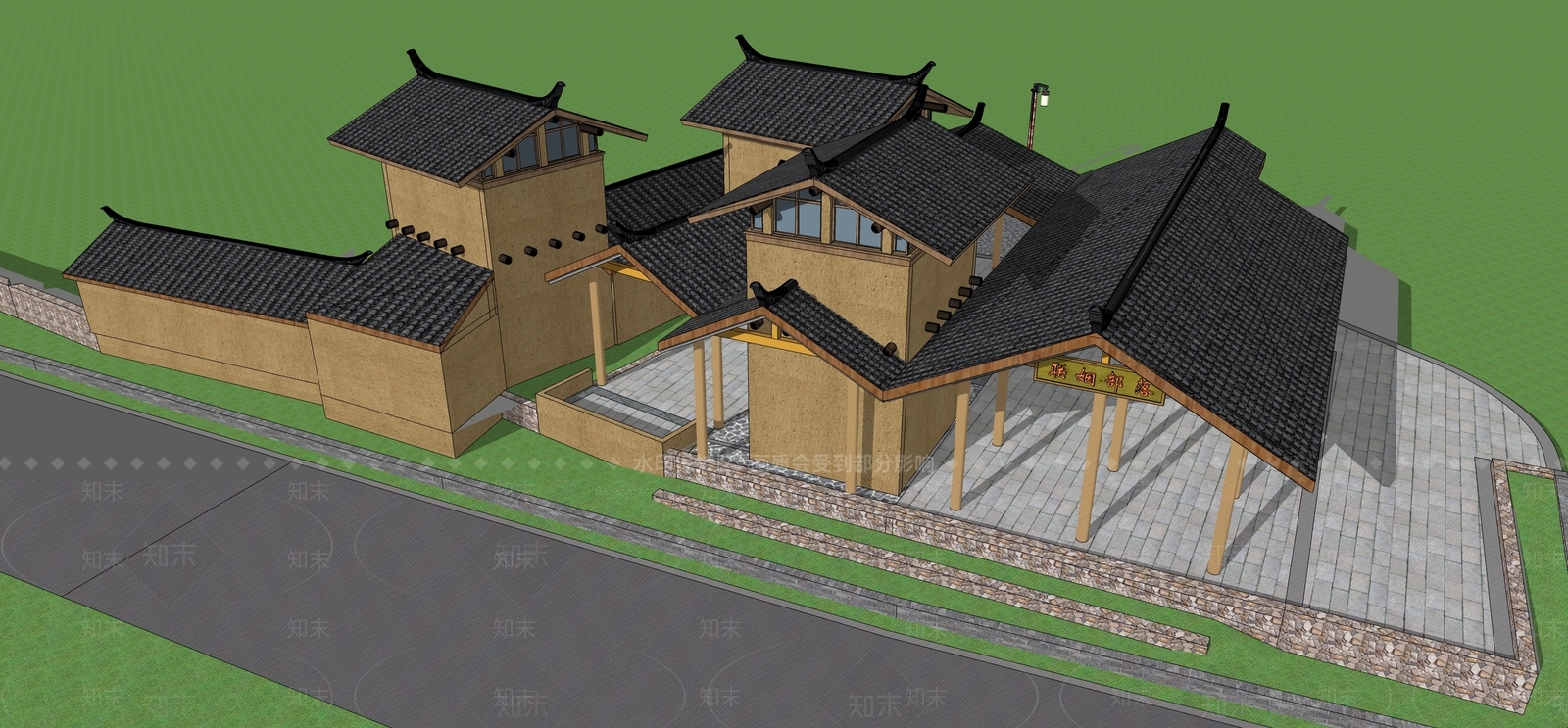 中式中古风格建筑SU模型下载【ID:1192105805】