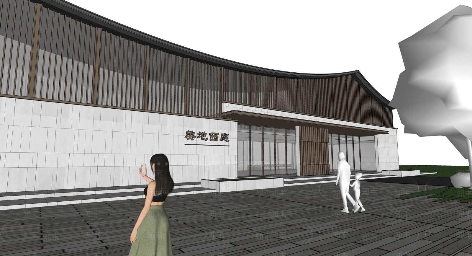 现代新中式售楼处建筑SU模型下载【ID:1192106430】