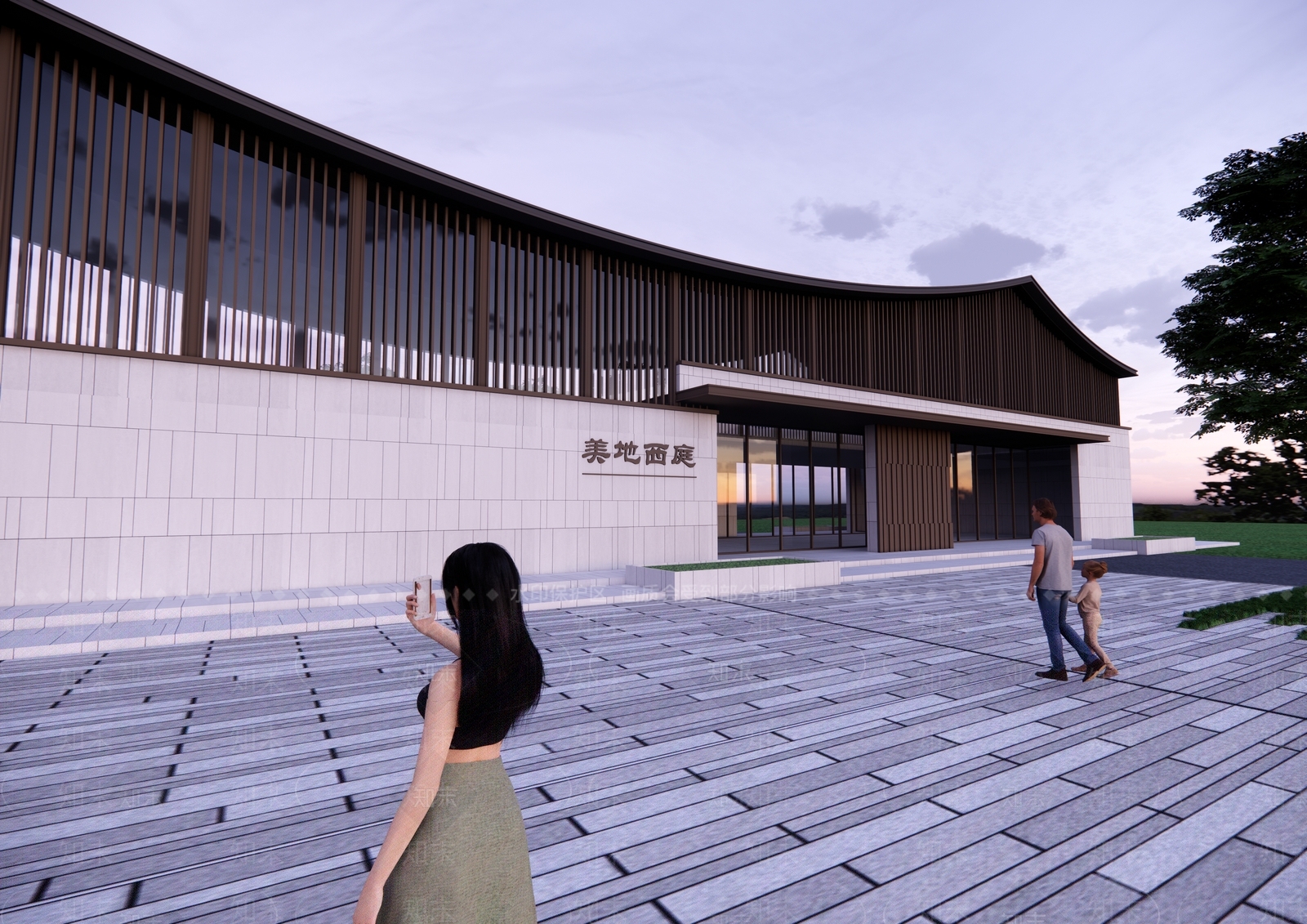 现代新中式售楼处建筑SU模型下载【ID:1192106430】