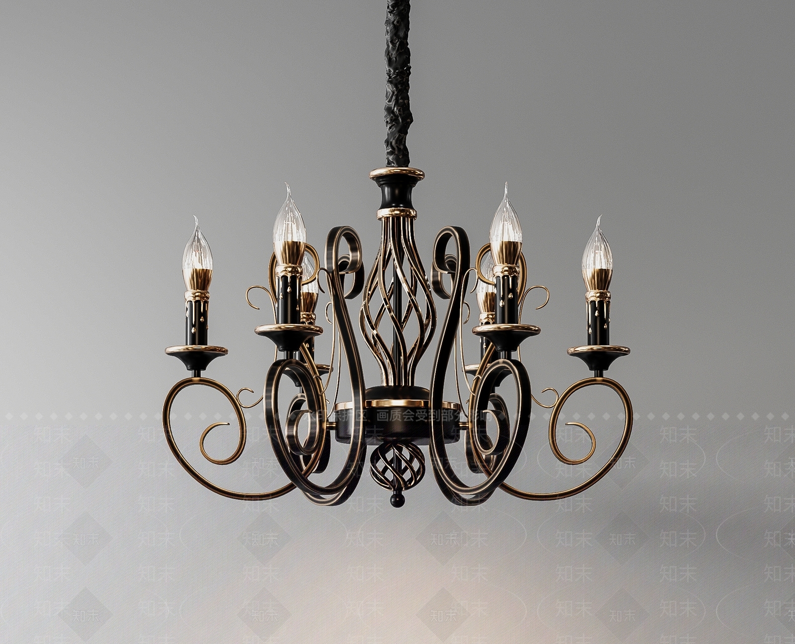 美式复古客厅吊灯3D模型下载【ID:1192110826】