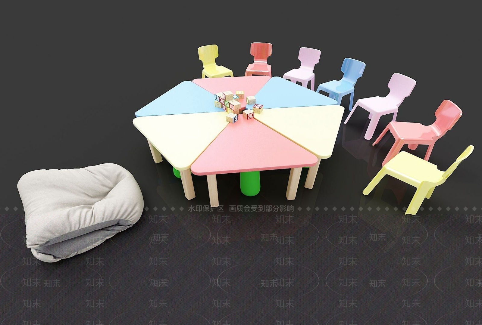 现代儿童桌椅组合3D模型下载【ID:1192112474】