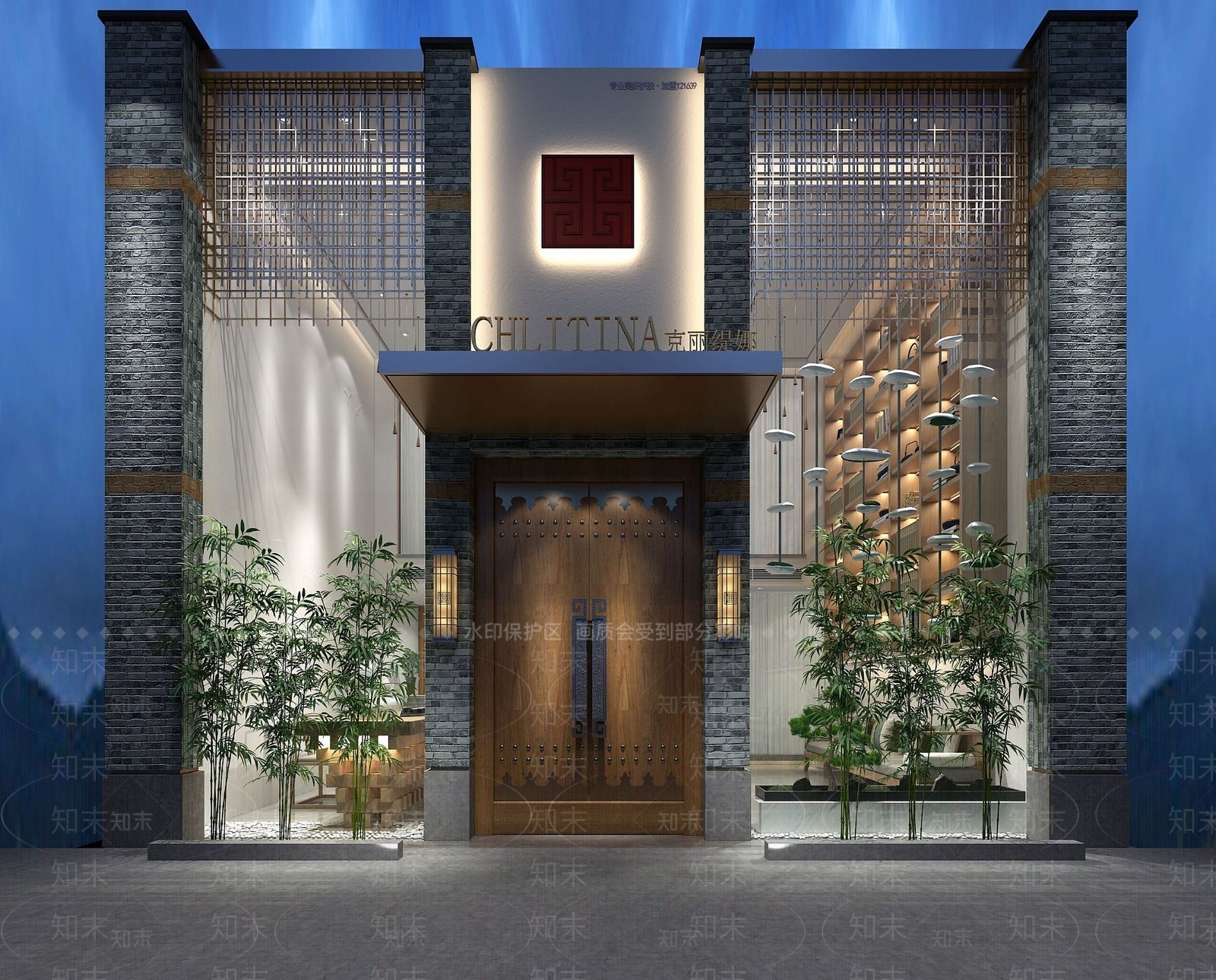 新中式美容店门头3D模型下载【ID:1192117291】