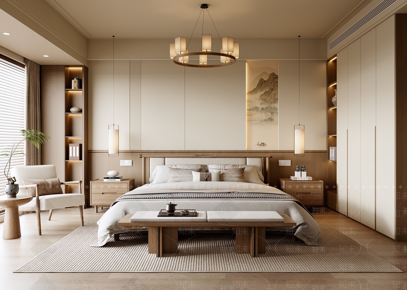 新中式中式宋式卧室3D模型下载【ID:1192125182】