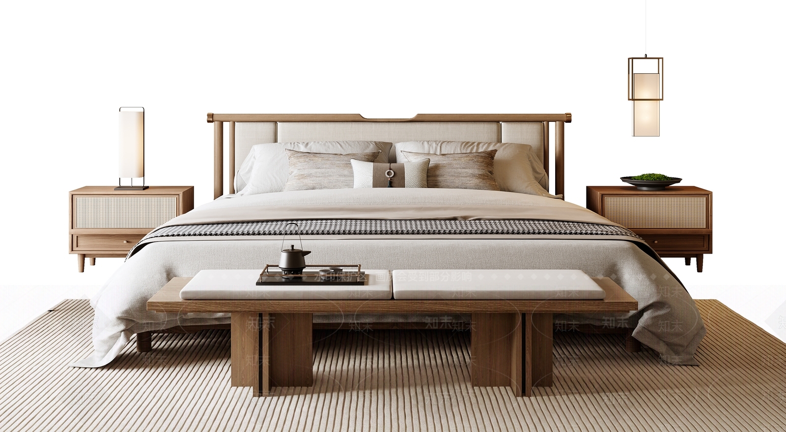 新中式中式双人床3D模型下载【ID:1192126024】