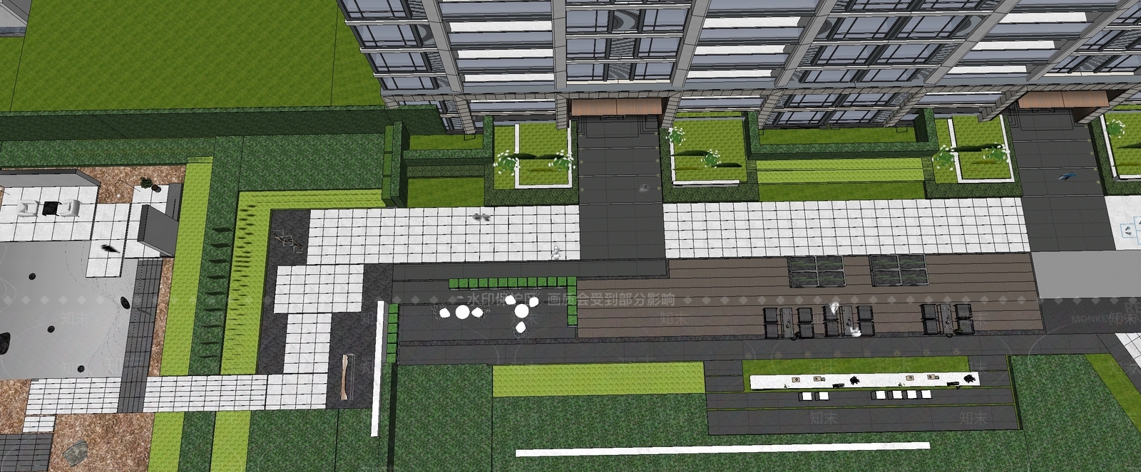 现代小区景观SU模型下载【ID:1192126535】