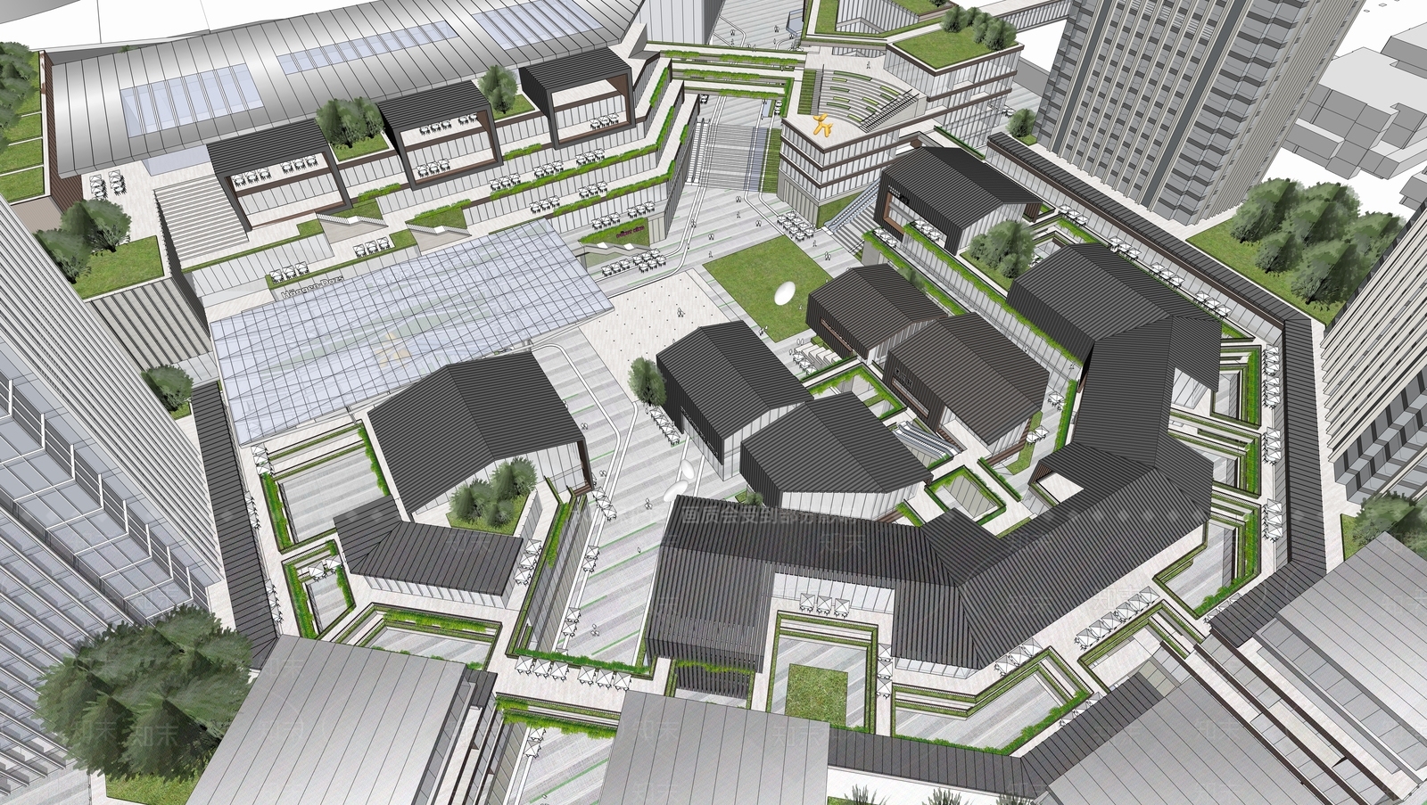 现代商场建筑SU模型下载【ID:1192127063】