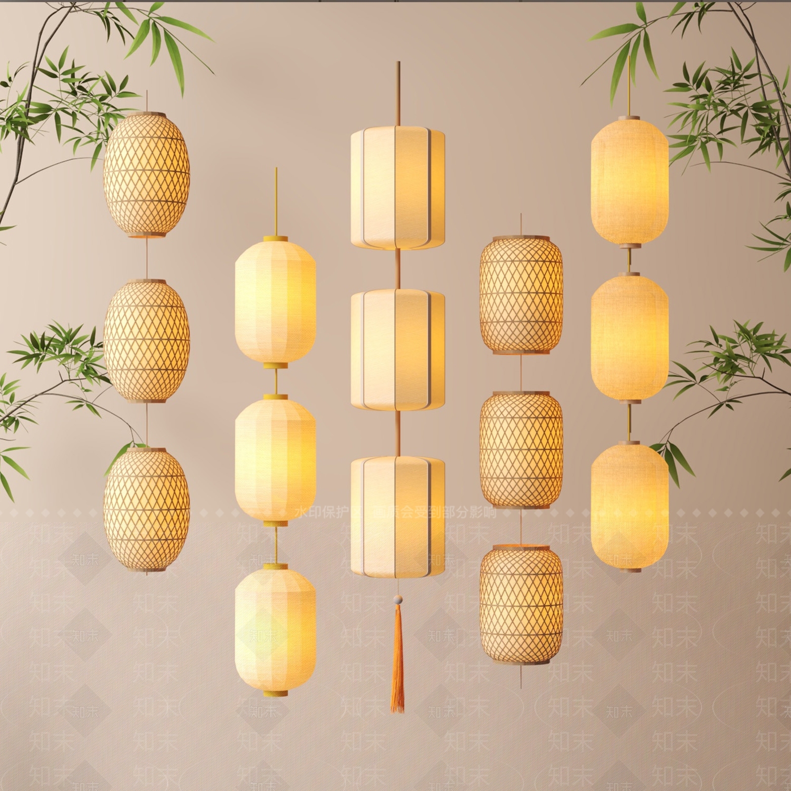 现代新中式灯笼3D模型下载【ID:1192131514】