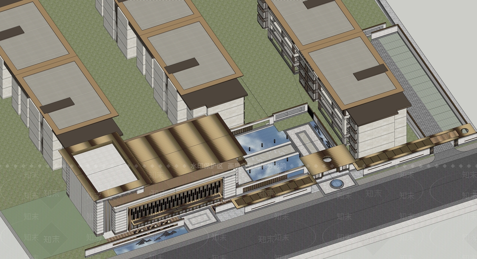 新中式售楼处建筑SU模型下载【ID:1192132414】