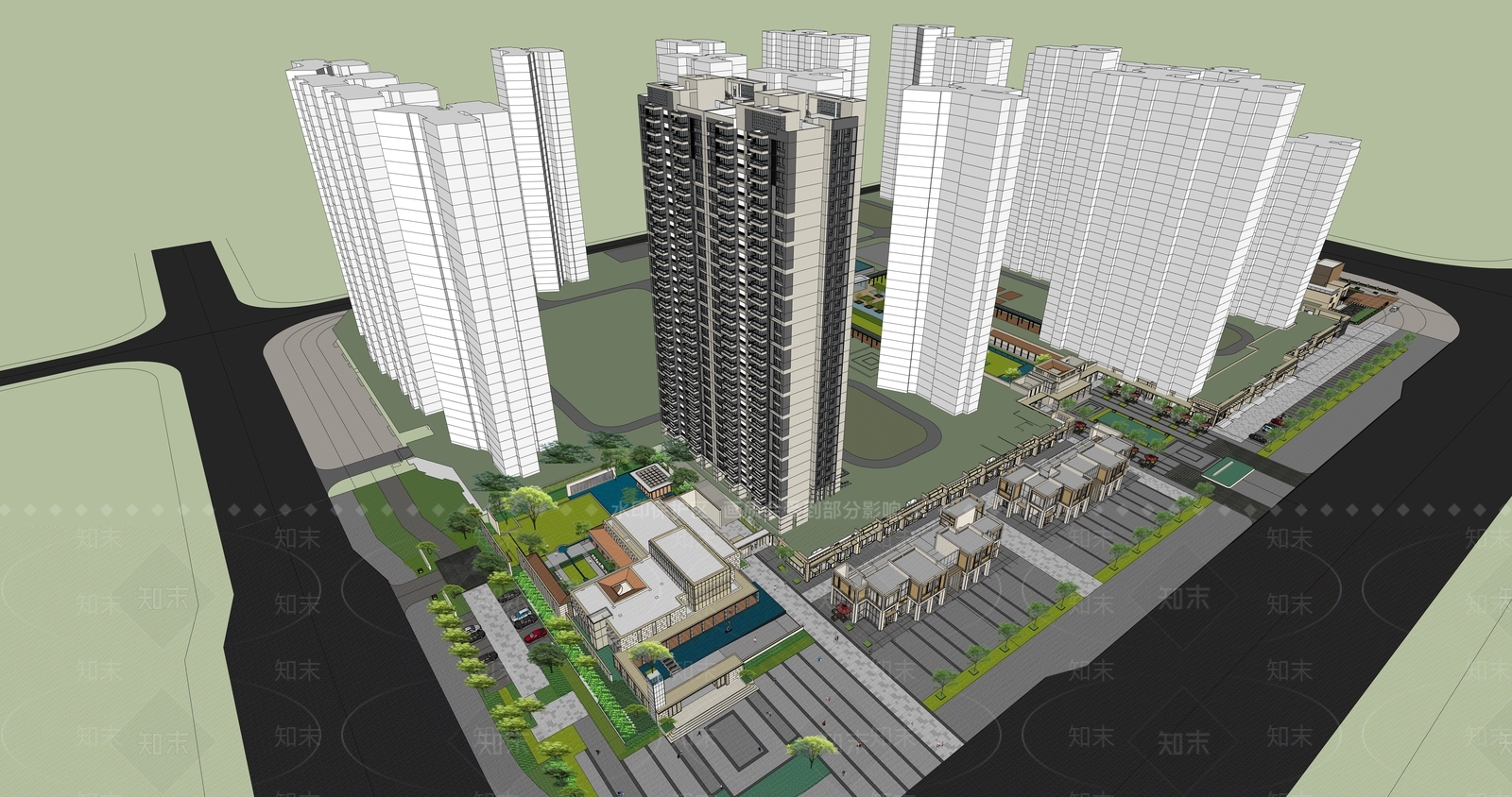 现代小区建筑SU模型下载【ID:1192133097】