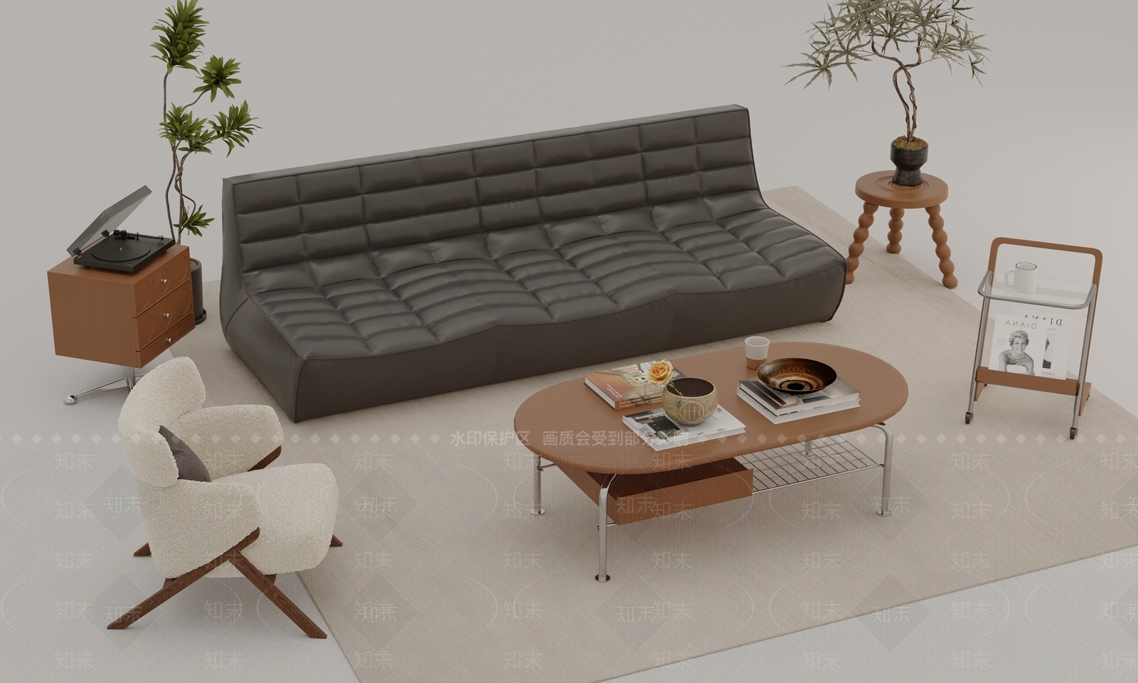 中古多人沙发SU模型下载【ID:1192133680】