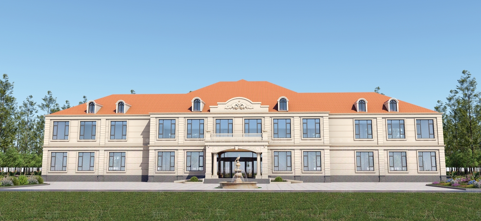 欧式法式酒店建筑SU模型下载【ID:1192135153】