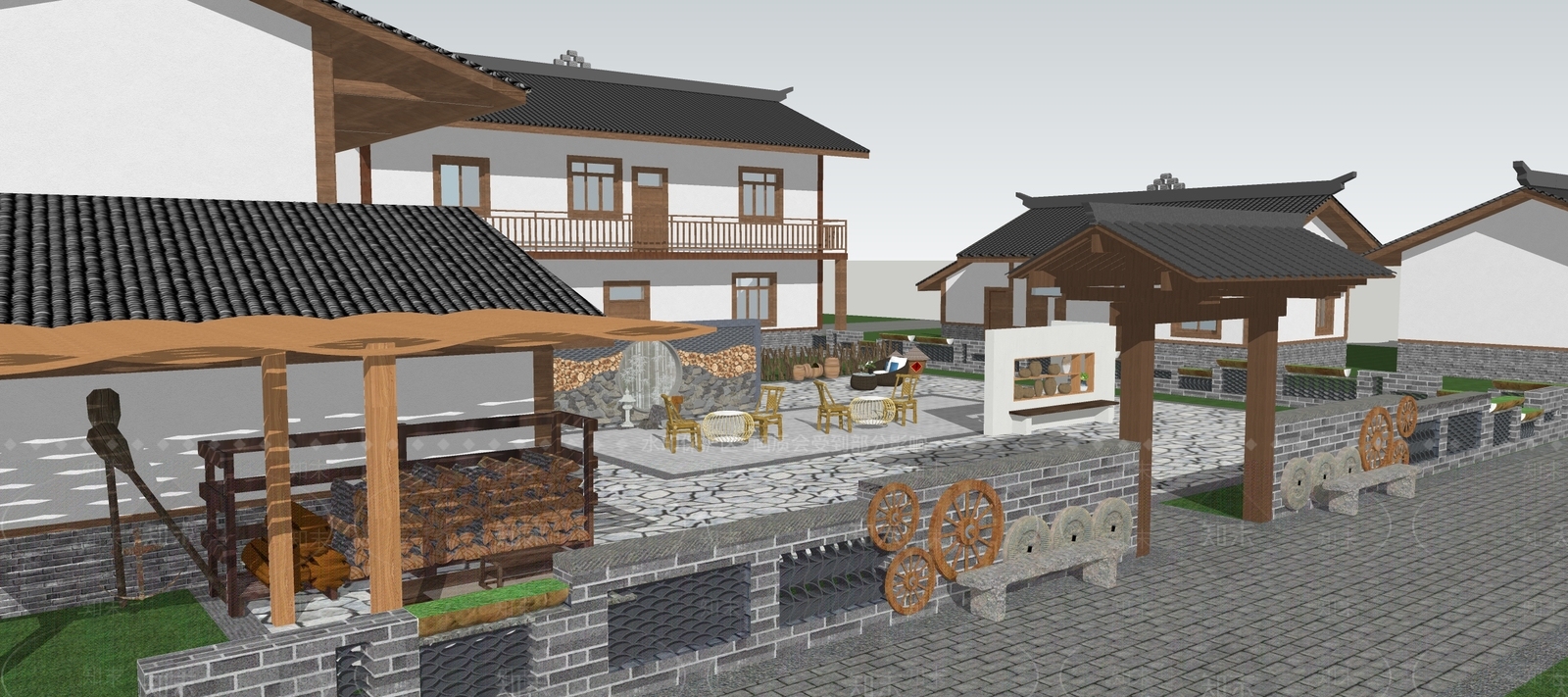 现代乡村庭院SU模型下载【ID:1192135274】