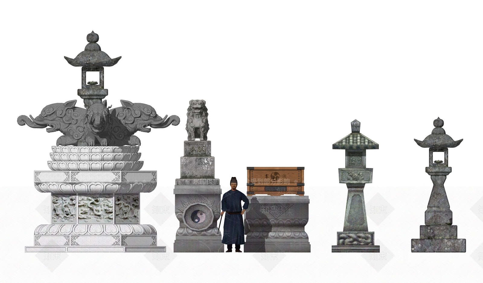 中式日式雕塑小品SU模型下载【ID:1192135375】