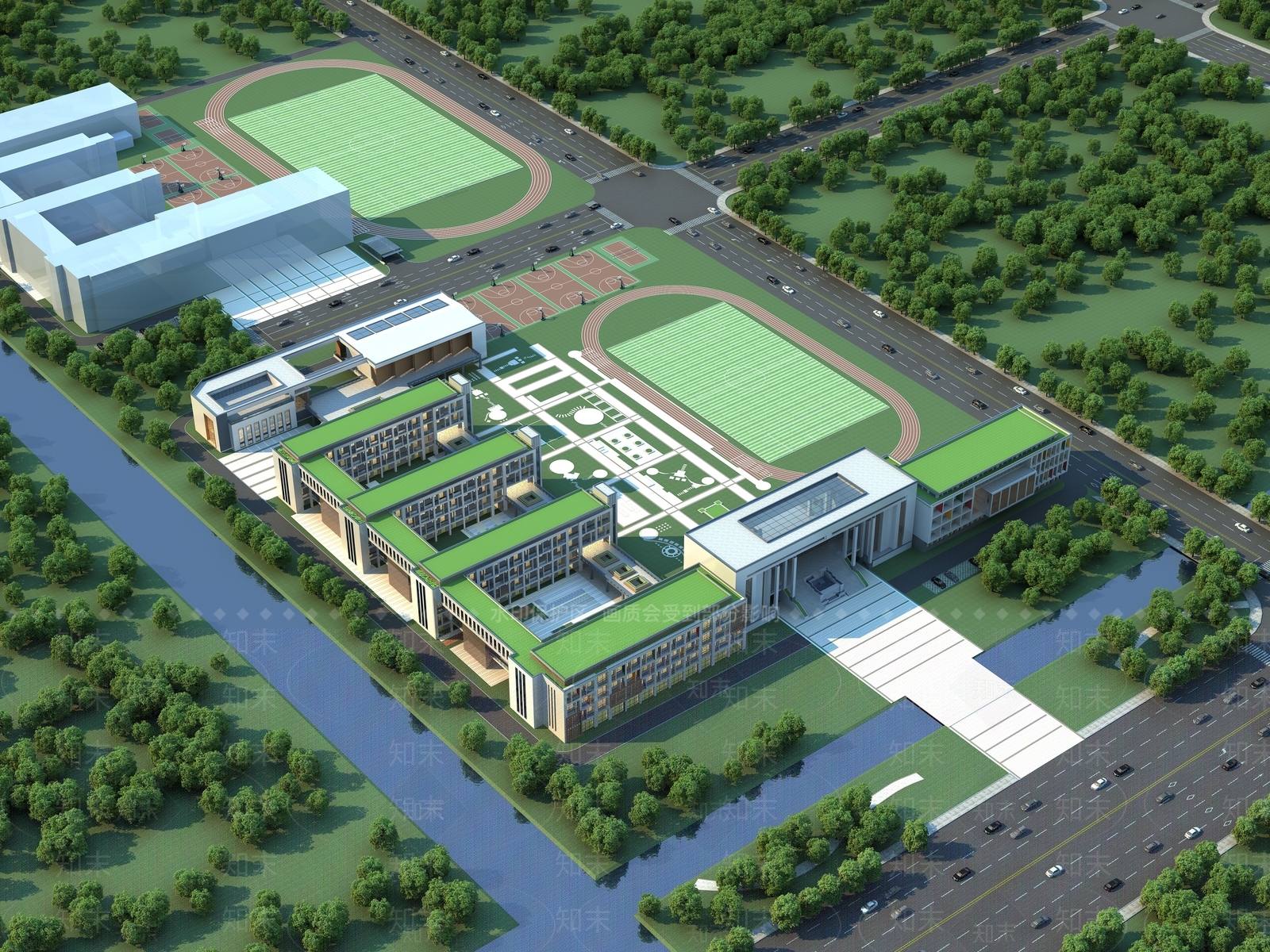 现代学校外观3D模型下载【ID:1192136949】