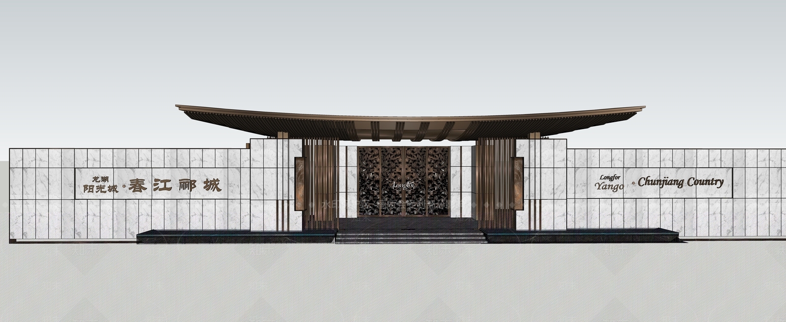 现代新中式入口大门SU模型下载【ID:1192137306】