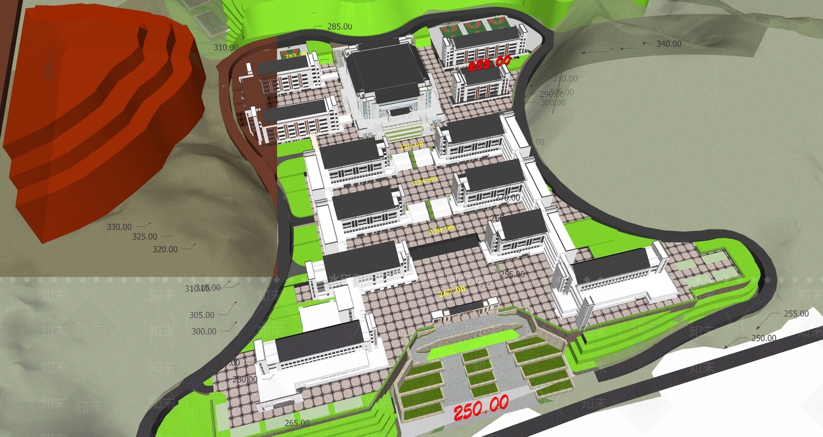 新中式学校建筑SU模型下载【ID:1192138728】