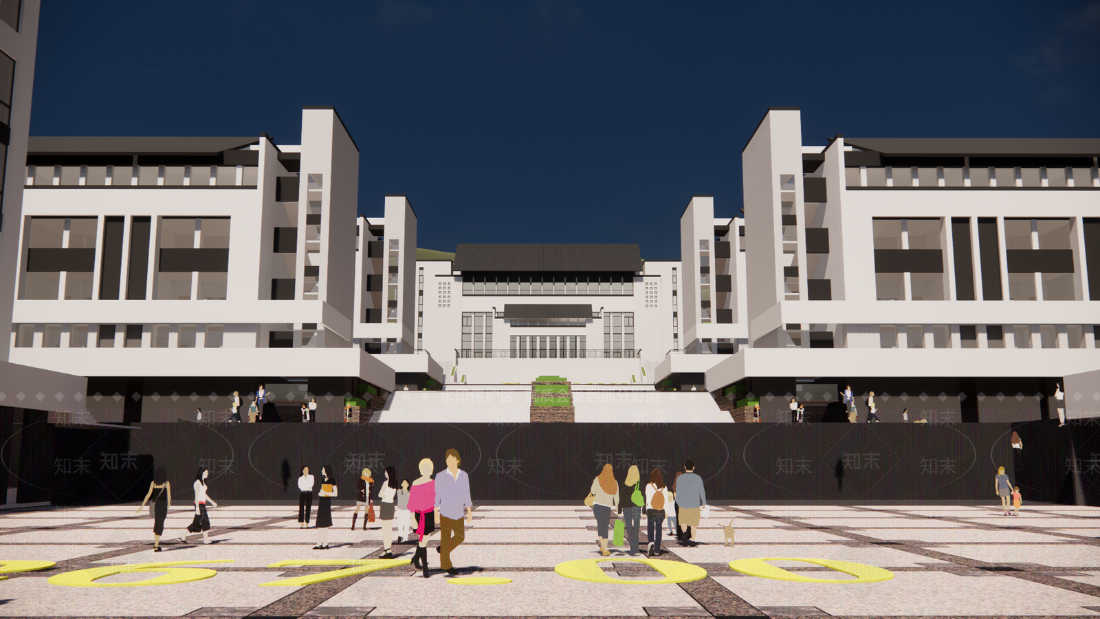 新中式学校建筑SU模型下载【ID:1192138728】