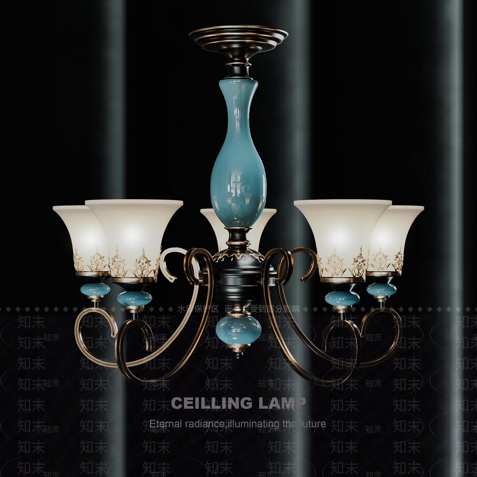 美式复古客厅吊灯3D模型下载【ID:1192140749】