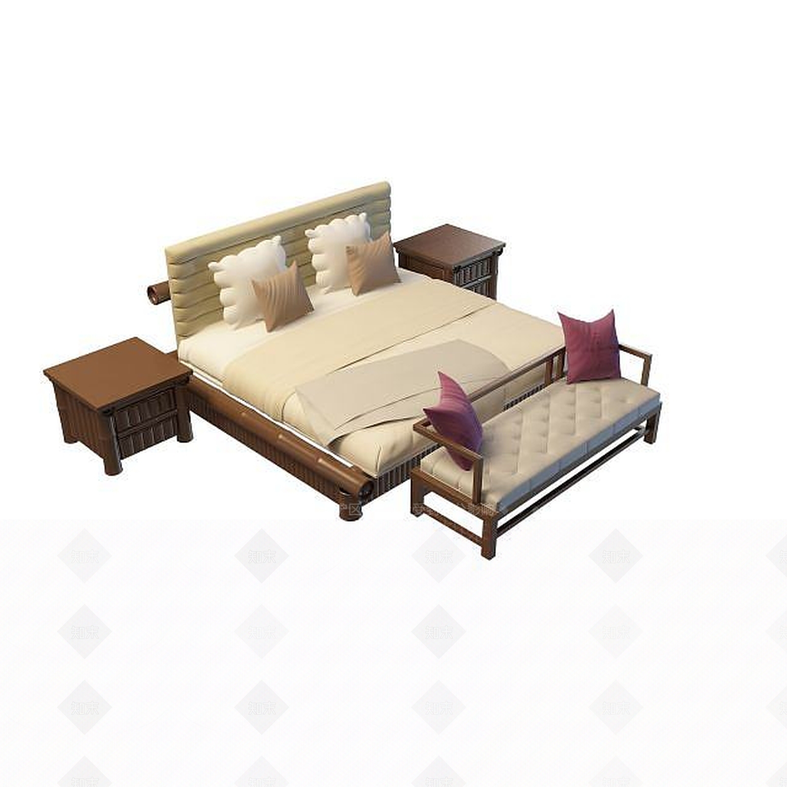 现代双人床3D模型下载【ID:1199355201】