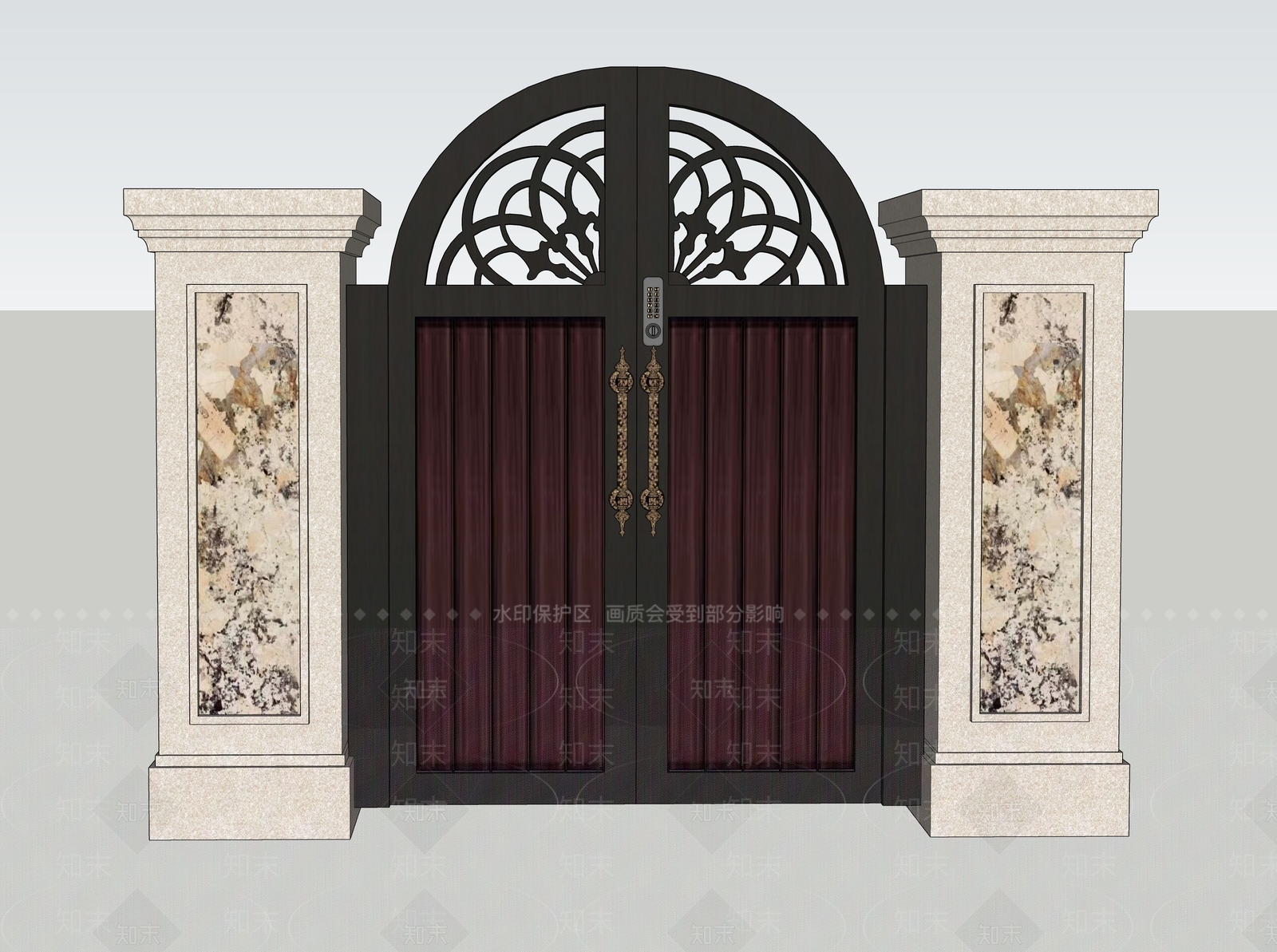 美式简欧入口大门SU模型下载【ID:1192151379】