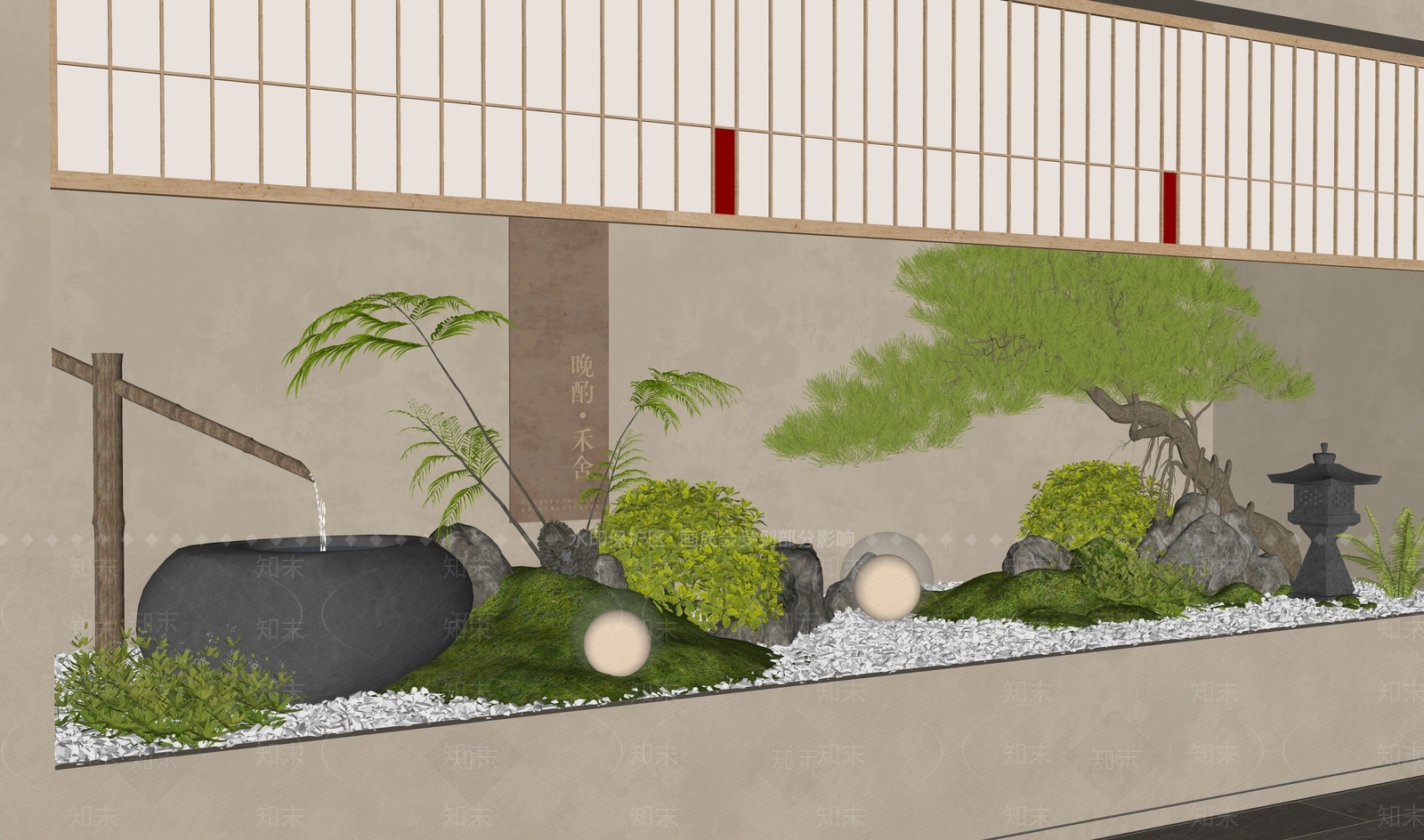 新中式日式庭院小品SU模型下载【ID:1192152759】