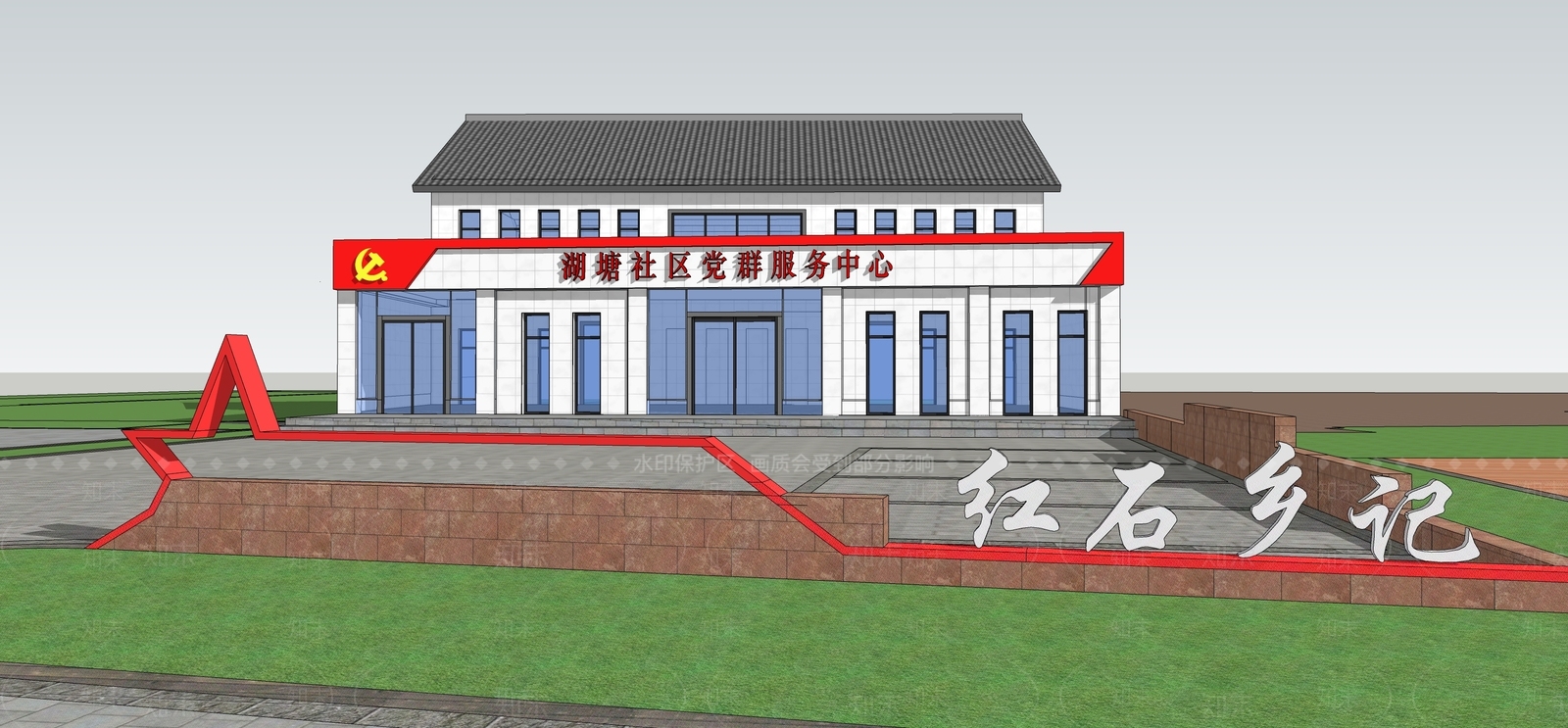 现代新中式小公建SU模型下载【ID:1192162425】