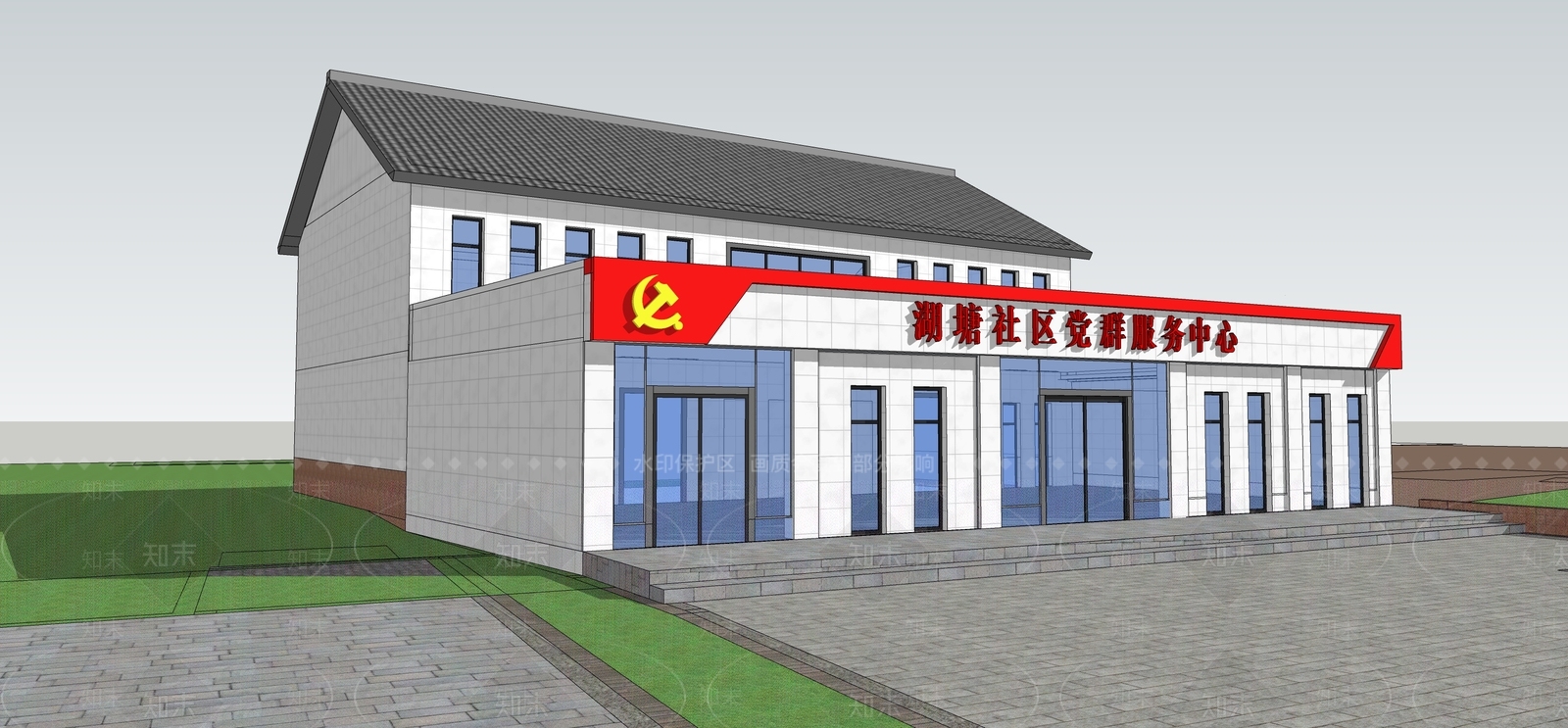 现代新中式小公建SU模型下载【ID:1192162425】