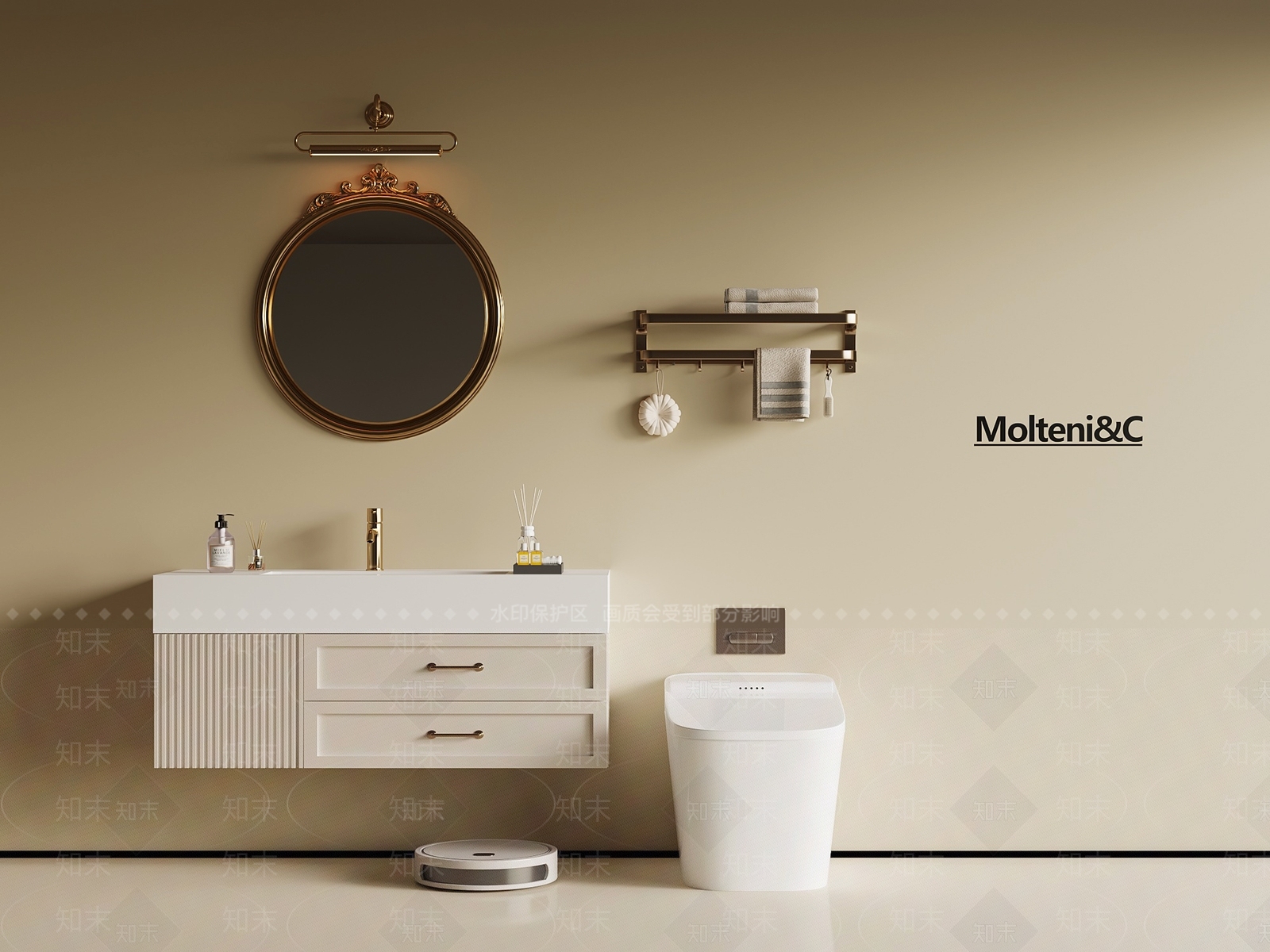 法式奶油卫生间3D模型下载【ID:1192166113】