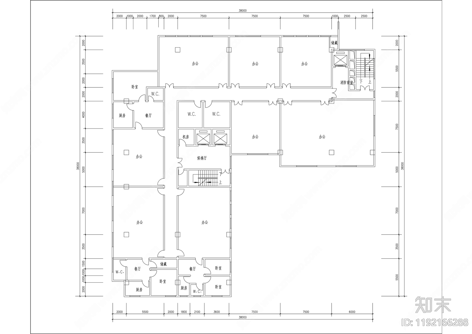 现代办公楼建筑cad施工图下载【ID:1192166288】