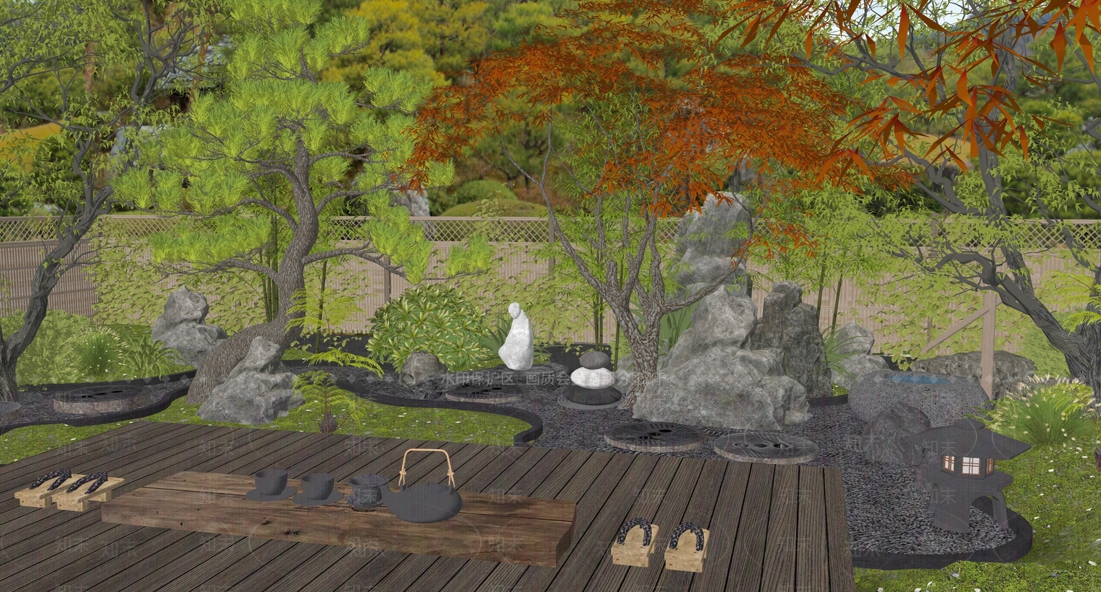 日式禅意别墅庭院SU模型下载【ID:1192182339】
