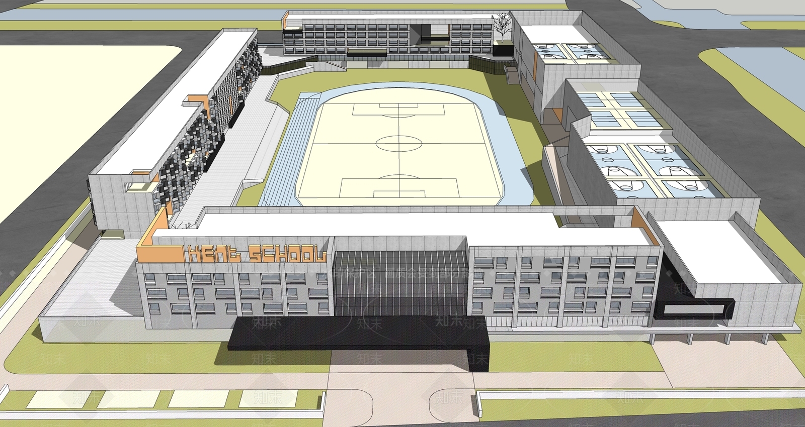 现代学校建筑SU模型下载【ID:1192183010】