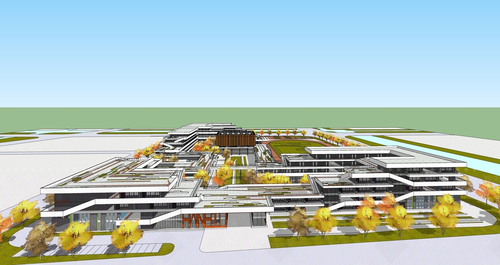现代学校建筑SU模型下载【ID:1192183805】