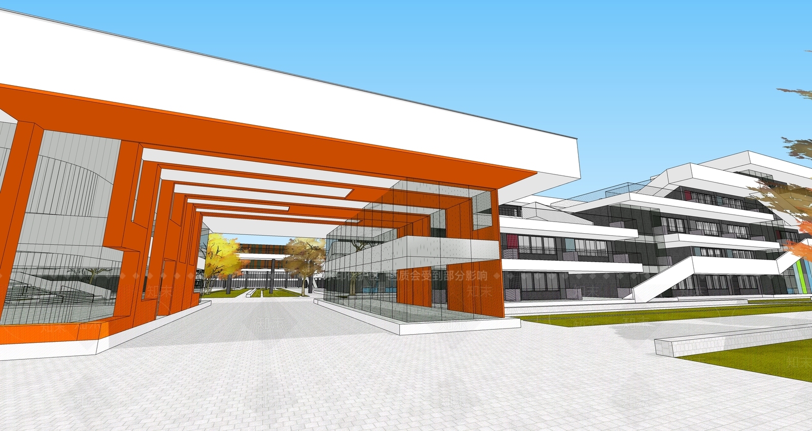 现代学校建筑SU模型下载【ID:1192183805】