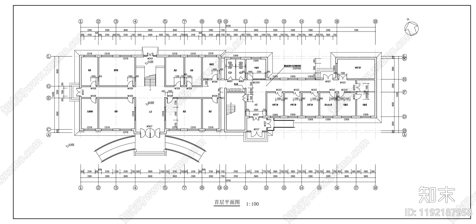 现代医院建筑cad施工图下载【ID:1192187958】