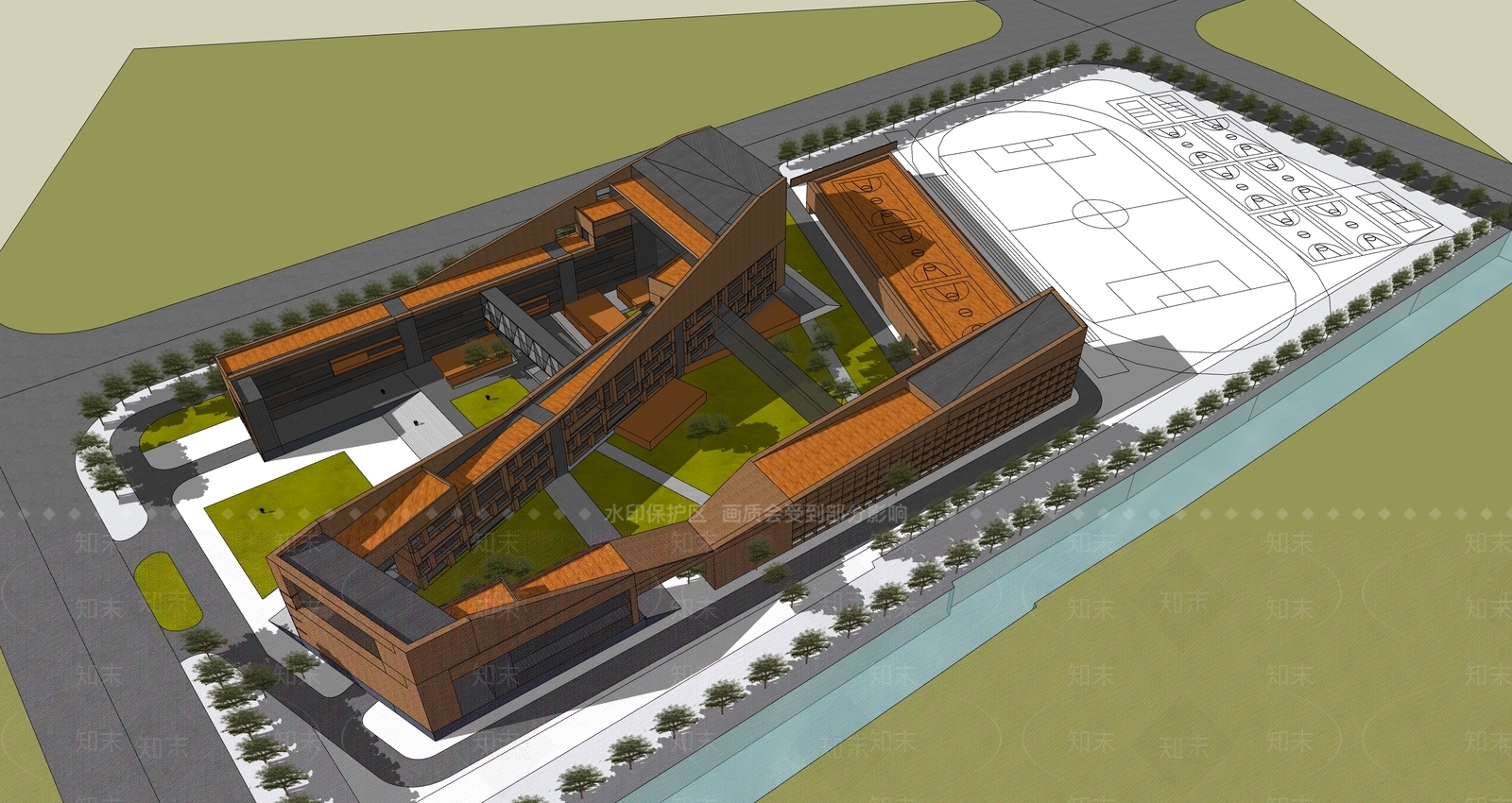 现代学校建筑SU模型下载【ID:1192192386】