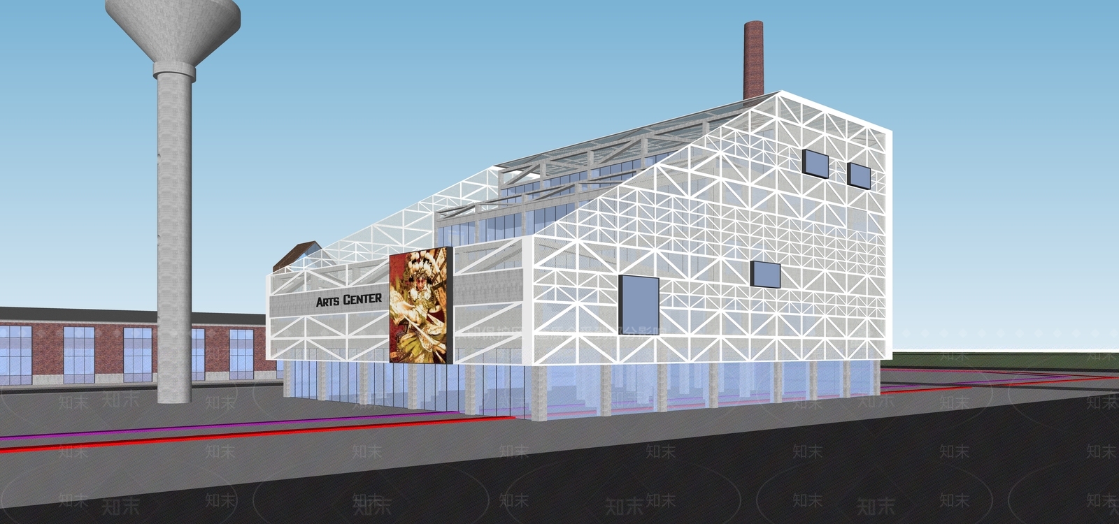 工业展览馆建筑SU模型下载【ID:1192193062】
