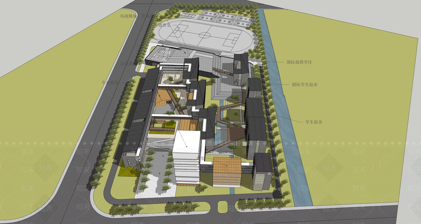 现代新中式学校建筑SU模型下载【ID:1192194621】