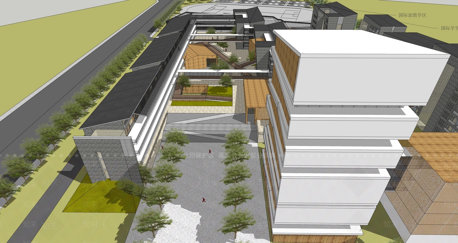 现代新中式学校建筑SU模型下载【ID:1192194621】