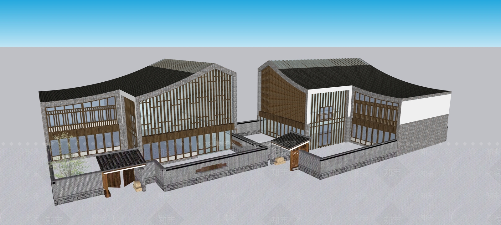 现代民宿建筑SU模型下载【ID:1192195808】