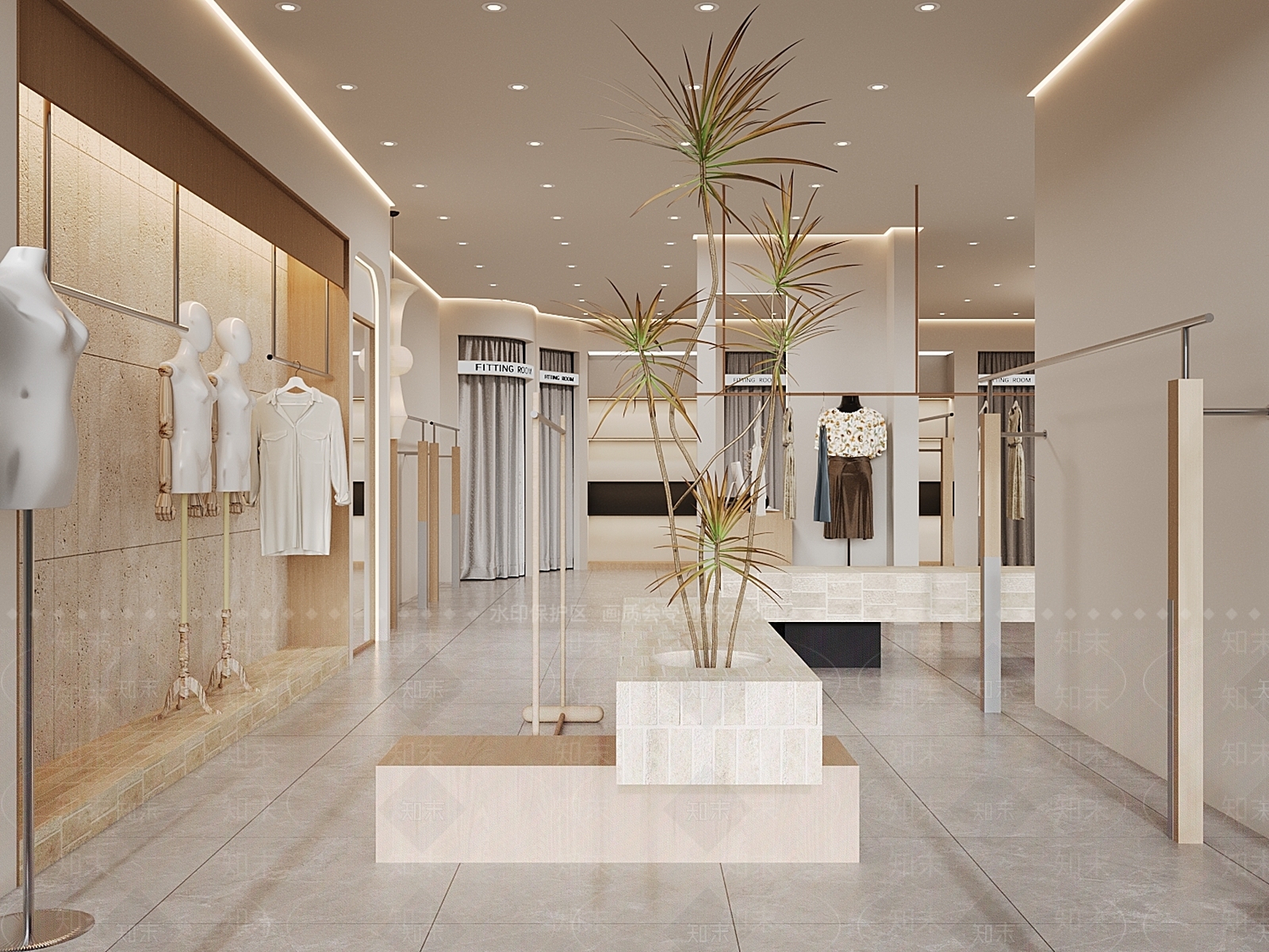 奶油侘寂服装店3D模型下载【ID:1192203397】