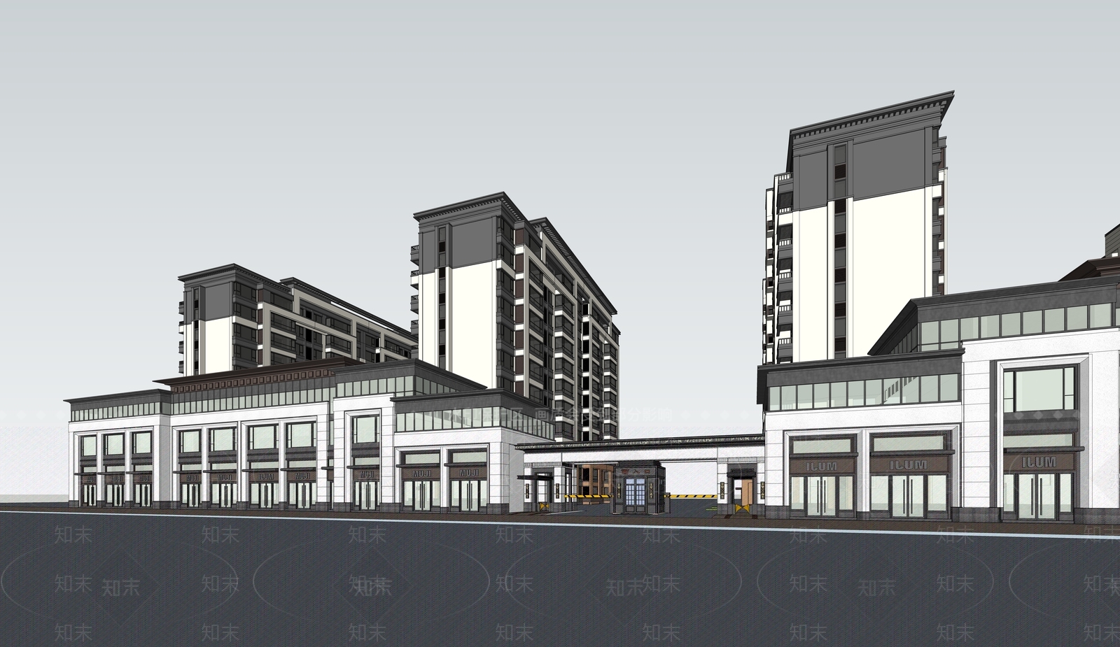 新中式入口大门SU模型下载【ID:1192197961】