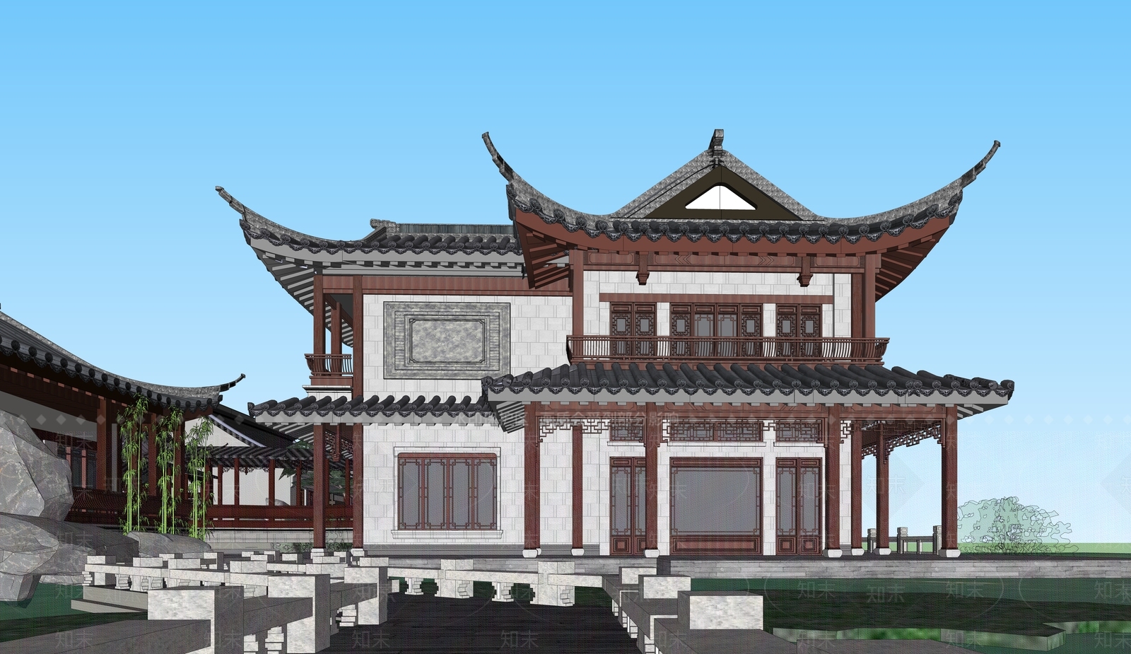 中式别墅SU模型下载【ID:1192198757】